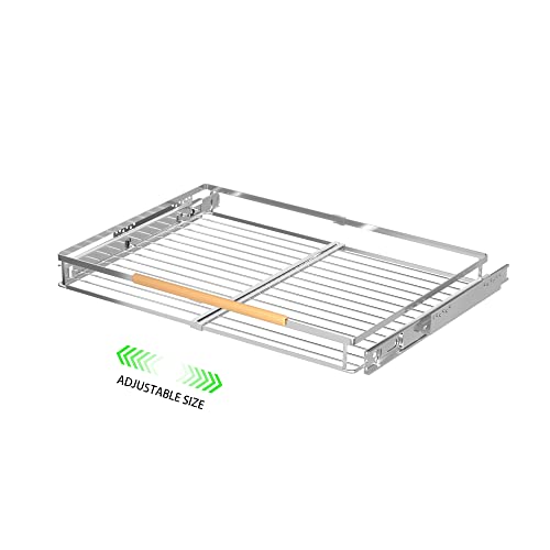 SOFRON Pull Out Drawer Cabinet Organizers, Expandable Heavy Duty Slide Out Storage Shelf for Home Kitchen Pantry Cupboard Pots Pans, Adjustable Width from 16.3" to 26.3", Stainless Steel 1 Pack