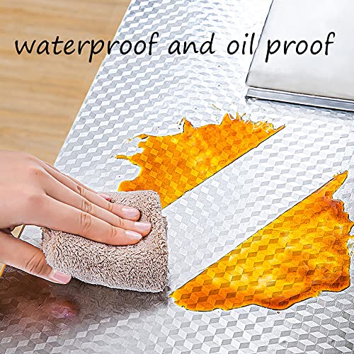 Hailongbay 15.7X196.9 inch Kitchen Oil-Proof Waterproof Stickers, Self Adhesive Kitchen Backsplash Wallpaper Sticker Heat Resistant Aluminum Foil Wall Sticker for Countertop Drawer Liner Shelf Liner, 3D Cube