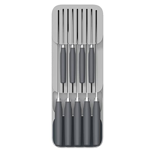 Joseph Joseph DrawerStore Compact Cutlery Organizer Kitchen Drawer Tray, Small,Gray & 85120 DrawerStore Kitchen Drawer Organizer Tray for Knives Knife Block, Gray