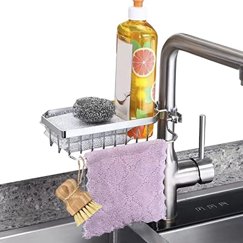 Faucet Sponge Holder for Kitchen Sink, ZeJlo Faucet Rack for Kitchen Sink and Shower Caddy, Premium SUS304 Stainless Steel Detachable Hanging Faucet Drain Rack for Soap Sponge Brush Scrubber