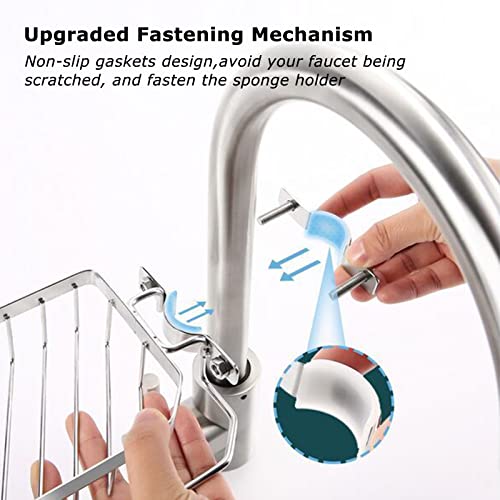 Faucet Sponge Holder for Kitchen Sink, ZeJlo Faucet Rack for Kitchen Sink and Shower Caddy, Premium SUS304 Stainless Steel Detachable Hanging Faucet Drain Rack for Soap Sponge Brush Scrubber