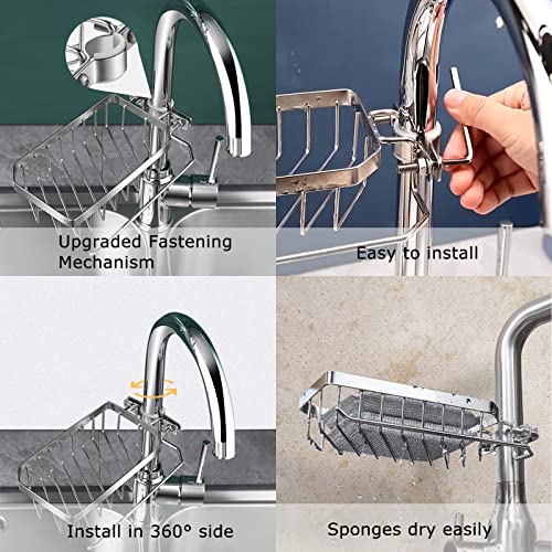 Faucet Sponge Holder for Kitchen Sink, ZeJlo Faucet Rack for Kitchen Sink and Shower Caddy, Premium SUS304 Stainless Steel Detachable Hanging Faucet Drain Rack for Soap Sponge Brush Scrubber