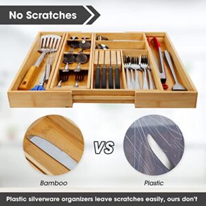 Ozera Bamboo Silverware Organizer, Expandable Utensil Organizer and Cutlery Organizer in Drawer, Flatware Kitchen Drawer Organizer Silverware Tray with Knife Block for Kitchen(7-10 Slots)