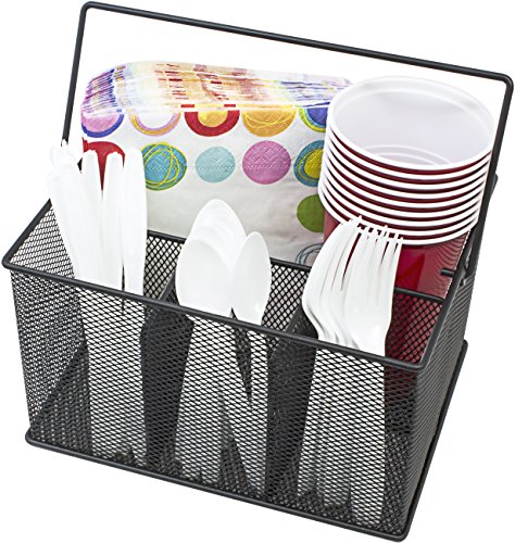 Sorbus® Utensil Caddy — Silverware, Napkin Holder, and Condiment Organizer — Multi-Purpose Steel Mesh Caddy—Ideal for Kitchen, Dining, Entertaining, Tailgating, Picnics, and Much More (Black)