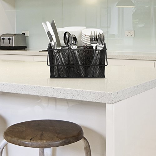 Sorbus® Utensil Caddy — Silverware, Napkin Holder, and Condiment Organizer — Multi-Purpose Steel Mesh Caddy—Ideal for Kitchen, Dining, Entertaining, Tailgating, Picnics, and Much More (Black)