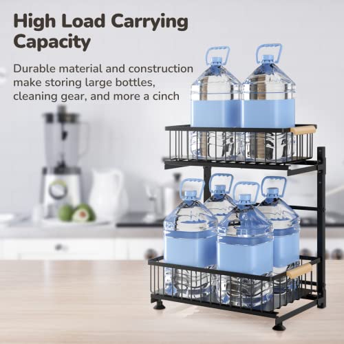 Under Sink Organizer, Pull Out Cabinet Organizer, Metal 2-Tier Under Sink Storage, Adjustable Height Rack Shelf Drawers Sliding Basket for Kitchen Bathroom Utility Room Cabinet