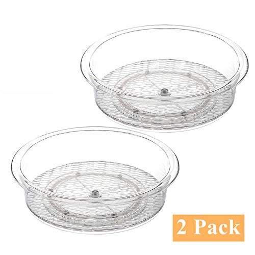 YOPAY 2 Pack Plastic Lazy Susan Turntable Food Storage Container, 10 Inch Clear Rotating Turntable Organizer for Spices, Condiments, Cosmetics, Nail Polish, Shaving Kit, Hair Spray, Cabinet