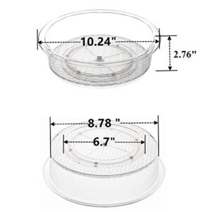 YOPAY 2 Pack Plastic Lazy Susan Turntable Food Storage Container, 10 Inch Clear Rotating Turntable Organizer for Spices, Condiments, Cosmetics, Nail Polish, Shaving Kit, Hair Spray, Cabinet