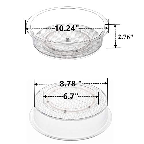YOPAY 2 Pack Plastic Lazy Susan Turntable Food Storage Container, 10 Inch Clear Rotating Turntable Organizer for Spices, Condiments, Cosmetics, Nail Polish, Shaving Kit, Hair Spray, Cabinet