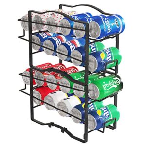 gillas 2 pack soda can organizer rack for pantry, stackable beverage soda can storage dispenser holder for refrigerator, cabinet, black