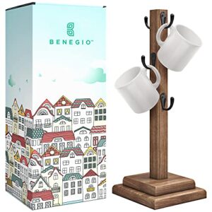 BENEGIO Coffee Cup Holder Mug Tree Mug Rack Timeless Collection - Satin Medium Roast Finish - Superior Craftsmanship - Anti-Tip & Slip Coffee Station Organizer - Coffee Mug Holder for Counter & Bar