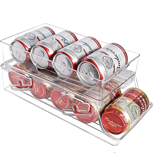 Lynndia 2-Tier Soda Organizer for Refrigerator, Foldable Automatic Rolling Can Organizer Dispenser, BPA Free Beverage Can Holder for Cupboard