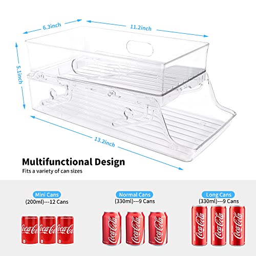 Lynndia 2-Tier Soda Organizer for Refrigerator, Foldable Automatic Rolling Can Organizer Dispenser, BPA Free Beverage Can Holder for Cupboard