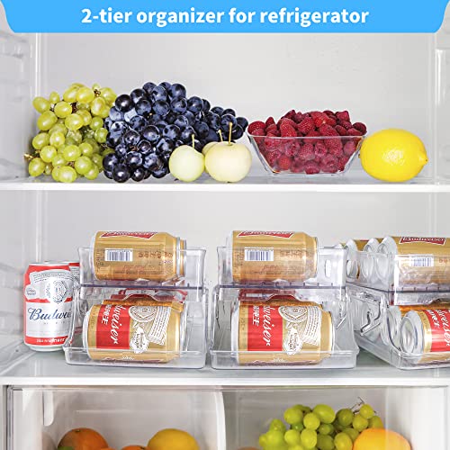 Lynndia 2-Tier Soda Organizer for Refrigerator, Foldable Automatic Rolling Can Organizer Dispenser, BPA Free Beverage Can Holder for Cupboard