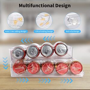 Lynndia 2-Tier Soda Organizer for Refrigerator, Foldable Automatic Rolling Can Organizer Dispenser, BPA Free Beverage Can Holder for Cupboard