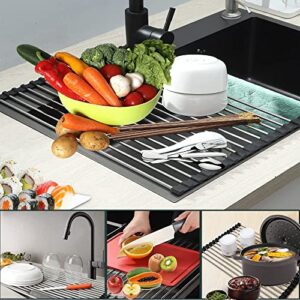 TILB Roll Up Dish Drying Rack Over The Sink Dish Drying Rack, Portable Stainless Steel Rolling Rack for Kitchen Sink, Foldable Drain Rack Easy to Clean and Sturdiness