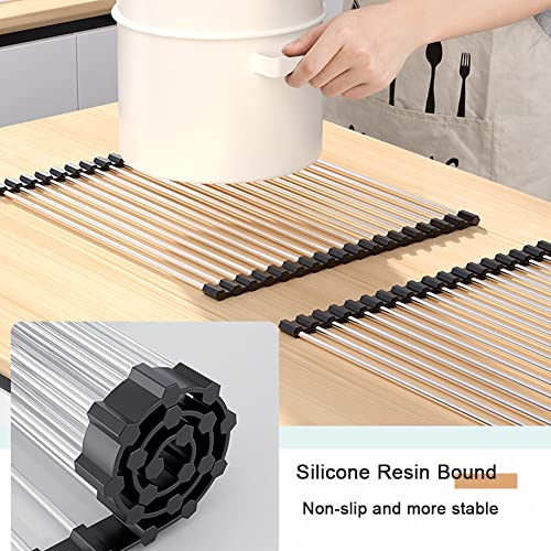 TILB Roll Up Dish Drying Rack Over The Sink Dish Drying Rack, Portable Stainless Steel Rolling Rack for Kitchen Sink, Foldable Drain Rack Easy to Clean and Sturdiness