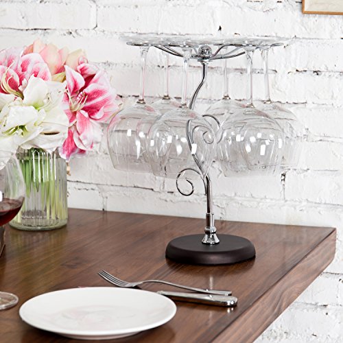 MyGift 6-Hook Artistic Elegant Freestanding Silver Tone Metal Countertop Wine Glass Stand/Stemware Rack/Air Drying Tree Display