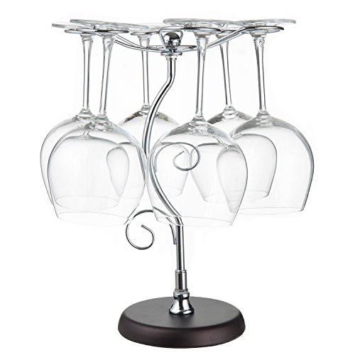 MyGift 6-Hook Artistic Elegant Freestanding Silver Tone Metal Countertop Wine Glass Stand/Stemware Rack/Air Drying Tree Display