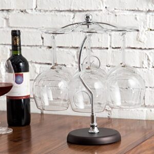 MyGift 6-Hook Artistic Elegant Freestanding Silver Tone Metal Countertop Wine Glass Stand/Stemware Rack/Air Drying Tree Display