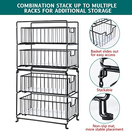 SUFAUY 2 Pack Stackable 2-Tier Under Sink Cabinet Organizer with Sliding Drawer for Pantry Organization or Kitchen Storage, Black