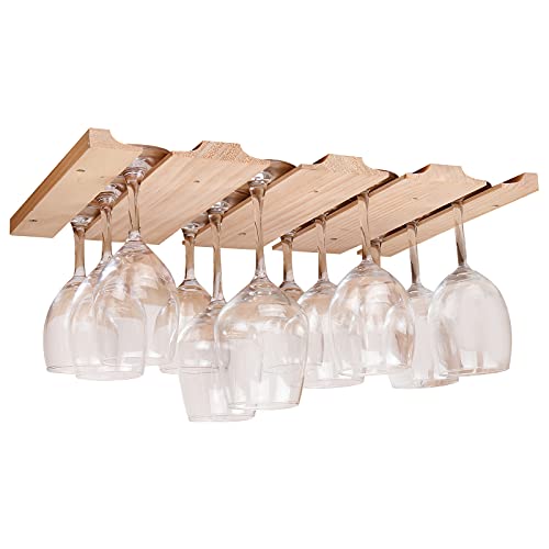 fdjamy Wine glass holder-a wooden wine glass rack and goblet storage rack installed under the cabinet or countertop (Natural color)