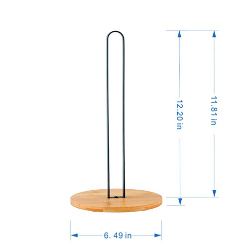 TIEYIPIN Paper Towel Holder, Countertop Roll Stand with Anti-Skid Wooden Bamboo Base for Kitchen, Cabinet, Table