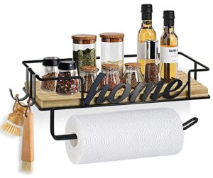 paper towel holder with shelf, wall mounted paper towel roll rack basket for kitchen, paper towel holder under cabinet, paper towel holder wall mounted with storage shelf and hooks