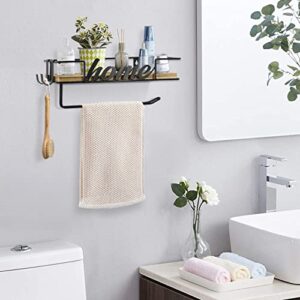 Paper Towel Holder with Shelf, Wall Mounted Paper Towel Roll Rack Basket for Kitchen, Paper Towel Holder Under Cabinet, Paper Towel Holder Wall Mounted with Storage Shelf and Hooks