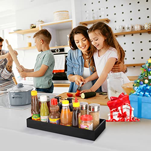 Lixple Bamboo Kitchen Drawer Organizer - Set of 2, Stackable Utensil Organizers, Wooden Storage Box Tray for Cabinet, Pantry, Bathroom Countertop, Multi-use Organization and Storage (Black)