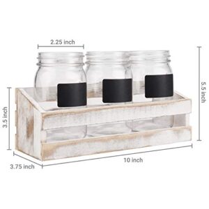 MyGift Whitewashed Wood Flatware Utensil Holder for Table, Casual Dining Flatware Holder for Countertop with 3 Mason Jars and Chalkboard Labels