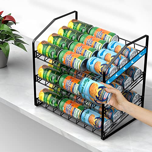 CANYAVE Can Orgaziner for Pantry, Can Organizer Can Storage Dispenser Rack for Pantry, Cabinet, Kitchen 3-Tier (Black)