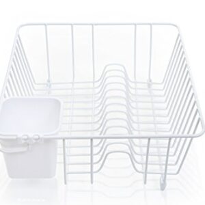 Smart Design Dish Drainer Rack - Small - In Sink or Counter Drying - Steel Metal Wire - Cutlery, Plates, Dishes, Cups, Silverware Organization - Kitchen (White - 14 x 5.5 Inch)