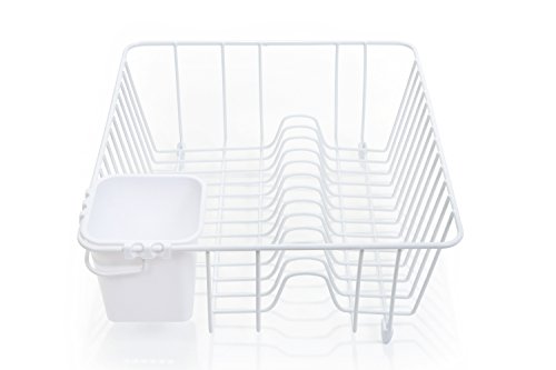 Smart Design Dish Drainer Rack - Small - In Sink or Counter Drying - Steel Metal Wire - Cutlery, Plates, Dishes, Cups, Silverware Organization - Kitchen (White - 14 x 5.5 Inch)