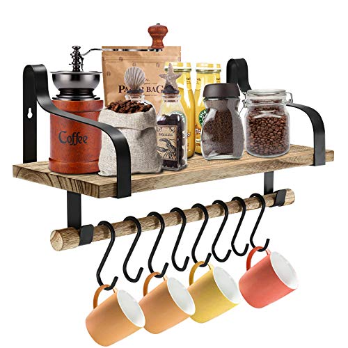 Coffee Mug Holder, Wall Mount Coffee Mug Rack, Coffee Cup Organizer with 8 Hooks and Storage Shelf, Storage Hooks for Coffee Bar Decor Organizer, Hanging Cup Drying Hook, Kitchen Paper Towel Holder