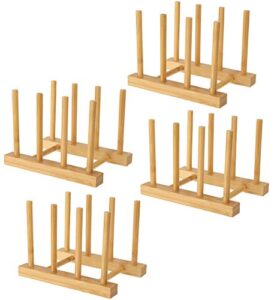 lawei set of 4 bamboo dish rack – 3 slots cutting board racks plate rack stand pot lid holder for bowl, cup, cutting board and more