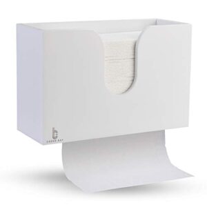 bamboo paper towel dispenser, paper towel holder for kitchen bathroom toilet of home and commercial, wall mount or countertop for multifold, c fold, z fold, trifold hand towels (white)