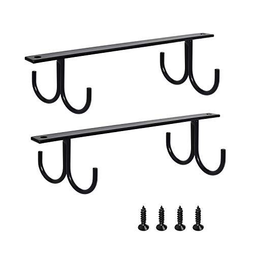 Mocoum Under Cabinet Mug Rack, Rustic Mug Organizer Rack Cup Holder Under Shelf Hanging Hooks Rack for Mugs, Coffee Cups and Kitchen Utensils Display (Black-2 Pack-8 Hooks)