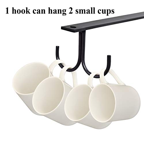 Mocoum Under Cabinet Mug Rack, Rustic Mug Organizer Rack Cup Holder Under Shelf Hanging Hooks Rack for Mugs, Coffee Cups and Kitchen Utensils Display (Black-2 Pack-8 Hooks)