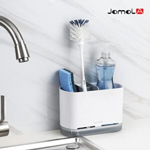 JOMOLA Dish Brush Caddy Sink Sponge Holder Kitchen Counter Scrub Soap Wand Organizer Sinkware Caddy with Drain Tray and Dividers Utensils Rack for Dishwashing Scrubber Toothbrush Scraper Gray