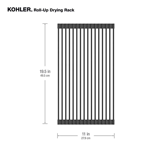 Kohler 28929-CHR Roll, Sink Kitchen Mat, Foldable Dish Drying Rack, Charcoal