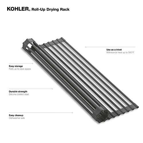 Kohler 28929-CHR Roll, Sink Kitchen Mat, Foldable Dish Drying Rack, Charcoal