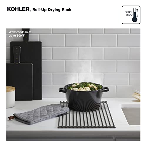 Kohler 28929-CHR Roll, Sink Kitchen Mat, Foldable Dish Drying Rack, Charcoal