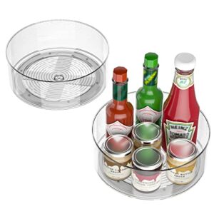 G.a HOMEFAVOR 2 Pack Lazy Susan 9" Clear Plastic Turntable Organizer Rotating Spice Rack Kitchen Storage Cosmetic Makeup Organizers for Pantry, Countertop, Fridge, Shelf, Vanity, Bathroom