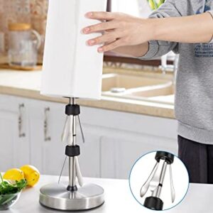 SMARTAKE Standing Paper Towel Holder, Damping Ratchet Design Paper Towel Organizer, Rustproof Toilet Paper Holder with Suction Cups, Roll Dispenser for Kitchen Countertop Home Dining Table, Silver