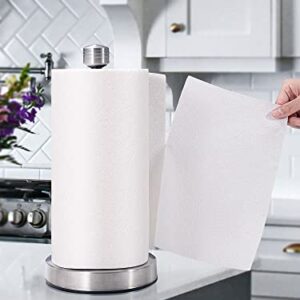 SMARTAKE Standing Paper Towel Holder, Damping Ratchet Design Paper Towel Organizer, Rustproof Toilet Paper Holder with Suction Cups, Roll Dispenser for Kitchen Countertop Home Dining Table, Silver