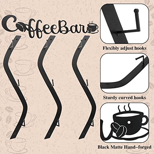 Coffee Mug Wall Rack Mounted with Coffee Bar Sign Curve Coffee Mug Holder Hanging Metal Mug Racks for Wall Black Coffee Cup Holder Coffee Cup Rack Hanger with 9 Hooks Kitchen Coffee Bar Decor