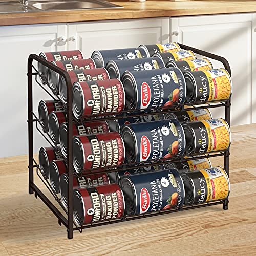 HAITRAL 2 Pack Can Rack Organizer, 3 Tier Stackable Can Storage Dispenser Holder, for Food Storage, Countertops or Kitchen Cabinets, Storage for 36 Cans (Each), Bronze