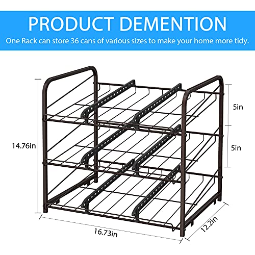 HAITRAL 2 Pack Can Rack Organizer, 3 Tier Stackable Can Storage Dispenser Holder, for Food Storage, Countertops or Kitchen Cabinets, Storage for 36 Cans (Each), Bronze