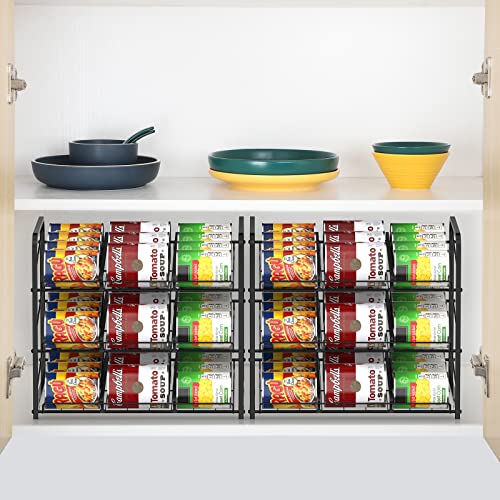 Vrisa Stackable Can Rack Organizer 2 Pack Can Dispenser for Food Storage Can Organizer for Kitchen Pantry Cabinet Hold up to 72 Cans Black